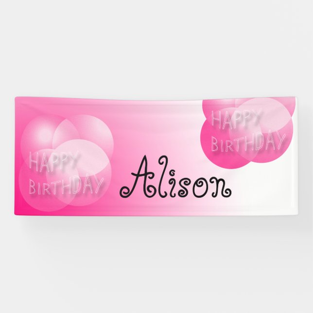 Pink Bubbles Happy Birthday Banner (Horizontal)