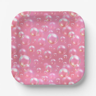 Pink Bubbles Pattern Paper Plate