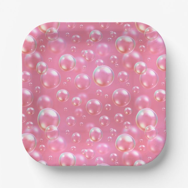 Pink Bubbles Pattern Paper Plate (Front)