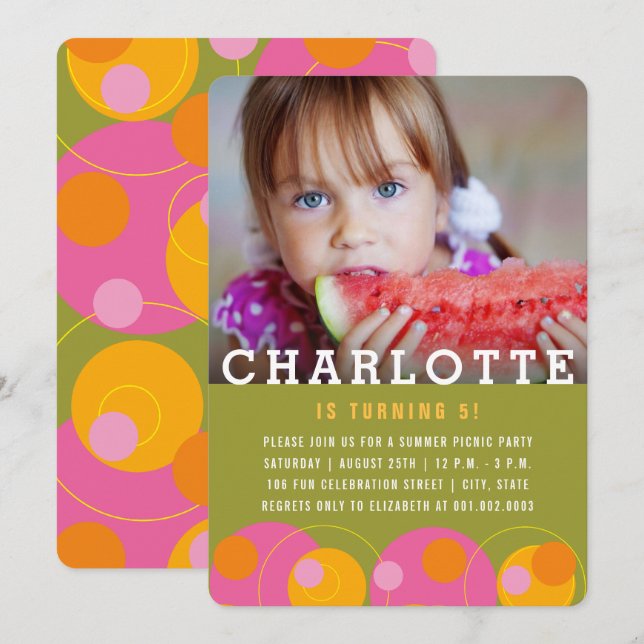 Pink Bubbles Polka Dots Photo Boy Birthday Party Invitation (Front/Back)