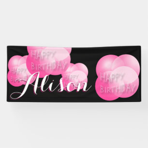 Pink Bubbles repeating Happy Birthday Banner