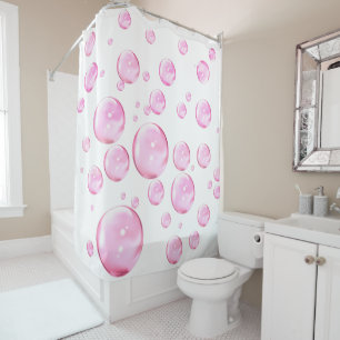 Pink Bubbles White Shower Curtain