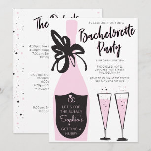 Pink Bubbly Bachelorette Weekend Party Itinerary Invitation