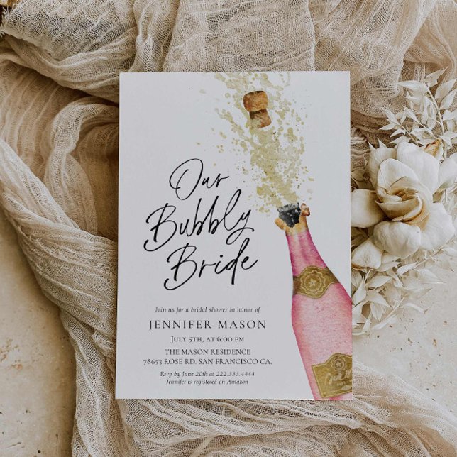 Pink Bubbly Champagne Bridal Shower Invitation (Pink Bubbly Bridal Shower Invitation)
