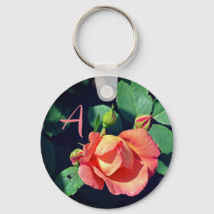 Pink Budding Rose Monogram Motivational Key Ring