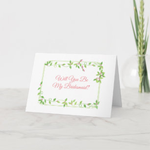 Pink Buds on Green Ivy Wedding Bridesmaid Card