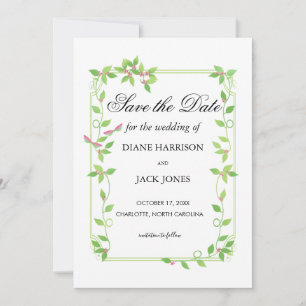Pink Buds on Green Ivy Wedding Save The Date Invitation