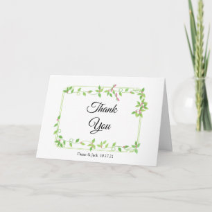 Pink Buds on Green Ivy Wedding Thank You Card