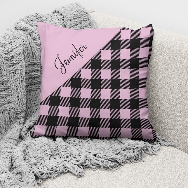 Pink Buffalo Plaid Check Pattern Custom Name Cushion (Creator Uploaded)