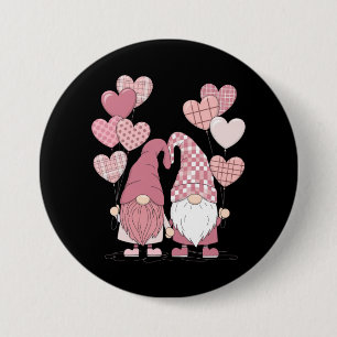 Pink Buffalo Plaid Heart Gnomes Valentine's Day  7.5 Cm Round Badge