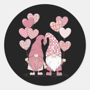 Pink Buffalo Plaid Heart Gnomes Valentine's Day  Classic Round Sticker