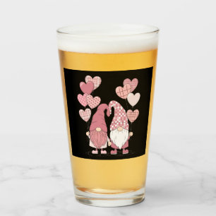 Pink Buffalo Plaid Heart Gnomes Valentine's Day  Glass