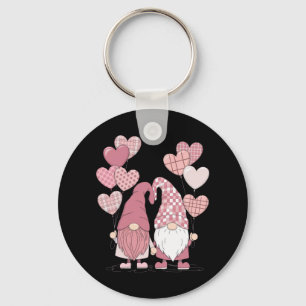 Pink Buffalo Plaid Heart Gnomes Valentine's Day  Key Ring