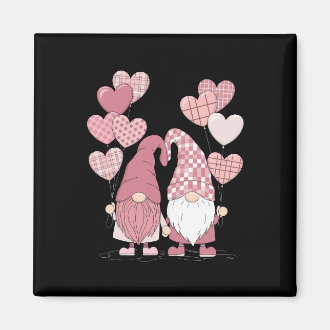 Pink Buffalo Plaid Heart Gnomes Valentine's Day  Magnet (Front)