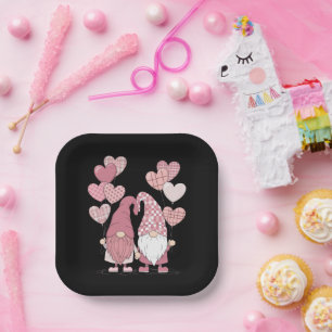 Pink Buffalo Plaid Heart Gnomes Valentine's Day  Paper Plate