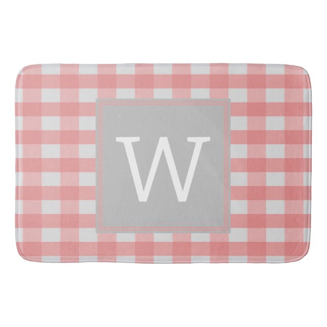 Pink Buffalo Plaid Monogram Bath Mat (Front)