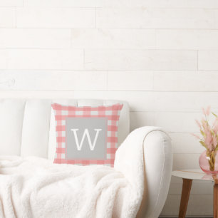 Pink Buffalo Plaid Monogram Throw Pillow