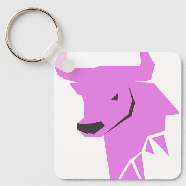 Pink Bull Zodiac – Soft Taurus Silhouette Keychain (Front)