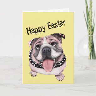 Pink Bulldog Greeting Easter Card