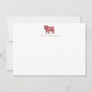 Pink Bulldog Simple Personalised Stationery Card
