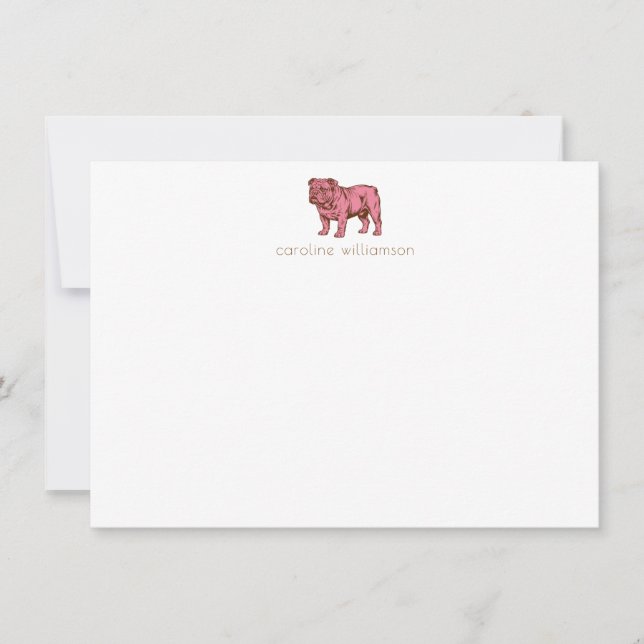 Pink Bulldog Simple Personalised Stationery  Card (Front)