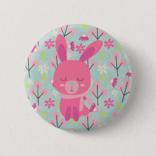 Pink Bunnies and Flowers 6 Cm Round Badge