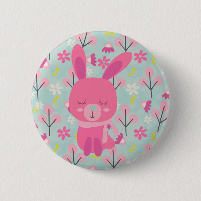 Pink Bunnies and Flowers 6 Cm Round Badge (Front)