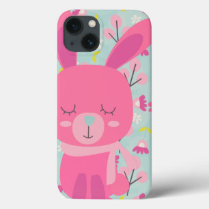 Pink Bunnies and Flowers iPhone 13 Case