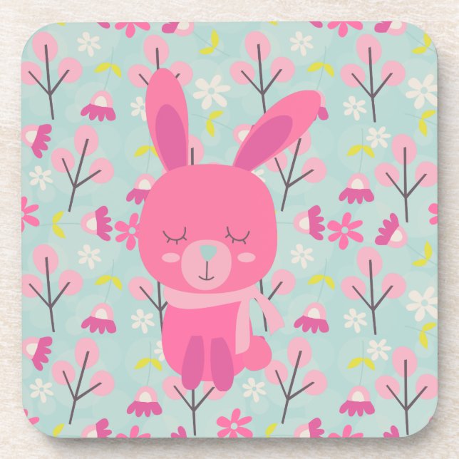 Pink Bunnies and Flowers Coaster (Front)