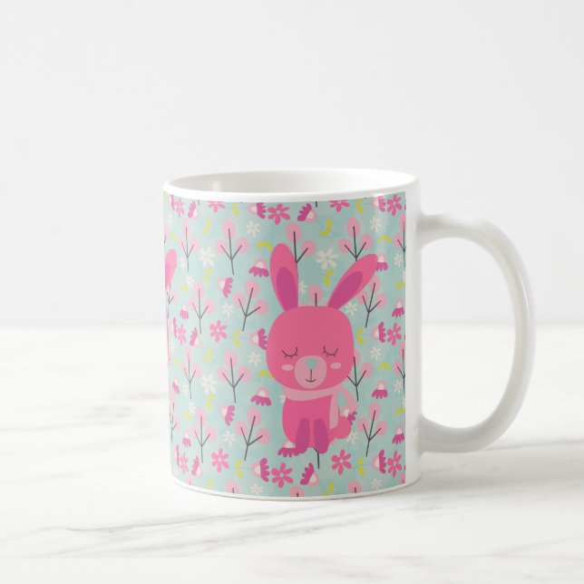 Pink Bunnies and Flowers Coffee Mug (Right)