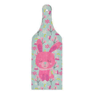 Pink Bunnies and Flowers Cutting Board