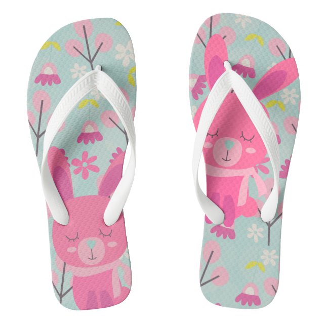 Pink Bunnies and Flowers Thongs (Footbed)