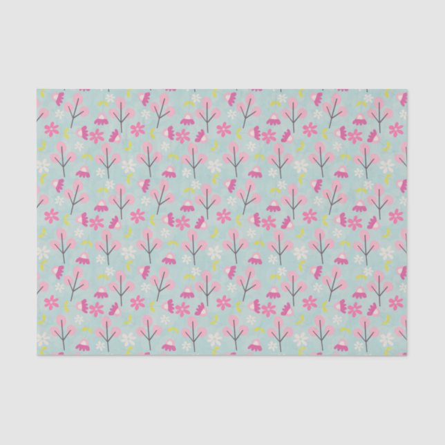 Pink Bunnies and Flowers Tissue Paper (Front)