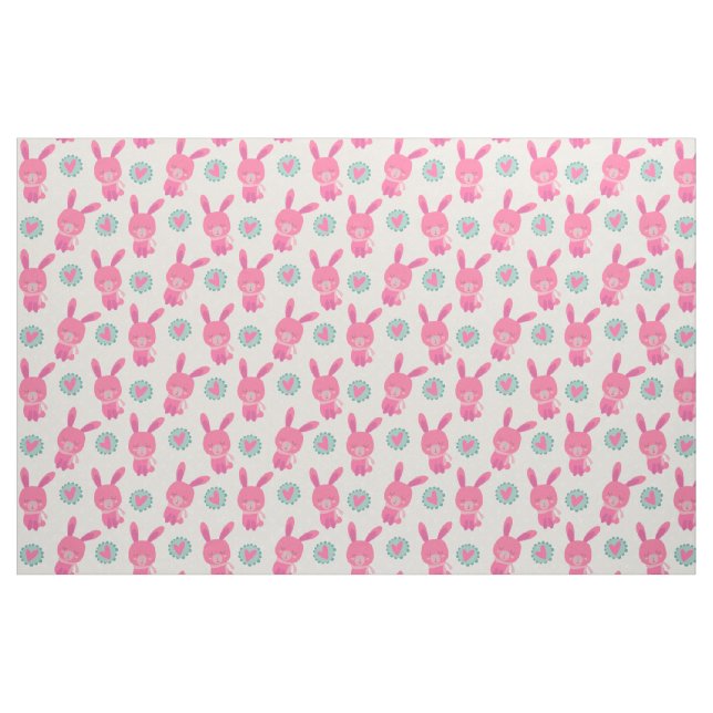 Pink Bunnies and Hearts Fabric (Fat Quarter)
