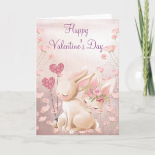 Pink Bunnies Love Valentine's Day Card