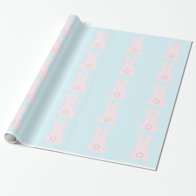 Pink Bunnies on Blue Wrapping Paper (Unrolled)
