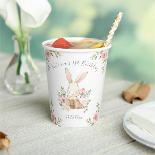 Pink Bunny 1st 1 One Birthday Party Paper Cups