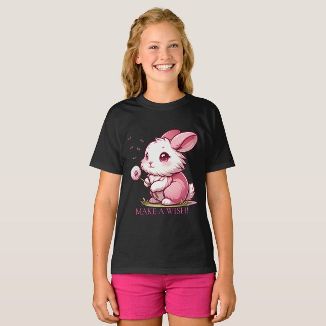 Pink Bunny and Dandelion Wish T-Shirt (Front Full)