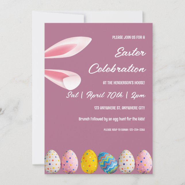 Pink Bunny And Eggs Easter Brunch And Egg Hunt Invitation (Front)