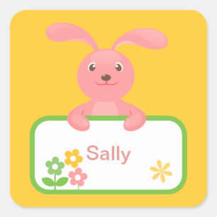 Pink Bunny and Flower Label