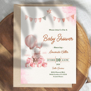 Pink Bunny Animal Baby Shower Invitation