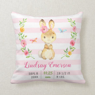 Pink Bunny Baby Girl Stats Toddler Newborn Nursery Cushion