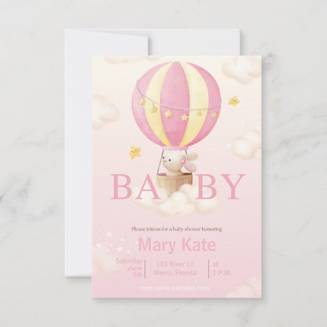 Pink Bunny Baby Shower Invitation (Front)