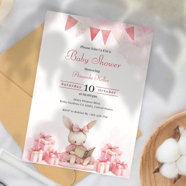 Pink Bunny Baby Shower Invitation (Creator Uploaded)