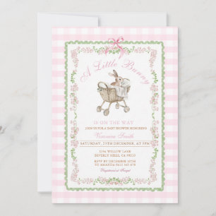 Pink Bunny Baby Shower Watercolor Grandmillennial  Invitation
