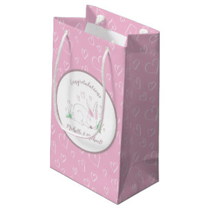 Pink Bunny Baby Shower Woodland Watercolor Small Gift Bag