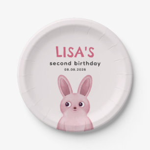 Pink bunny birthday party paper plate