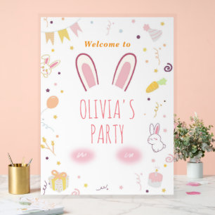 Pink Bunny Birthday Welcome Sign Easter Rabbit