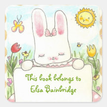 Pink bunny bookplate