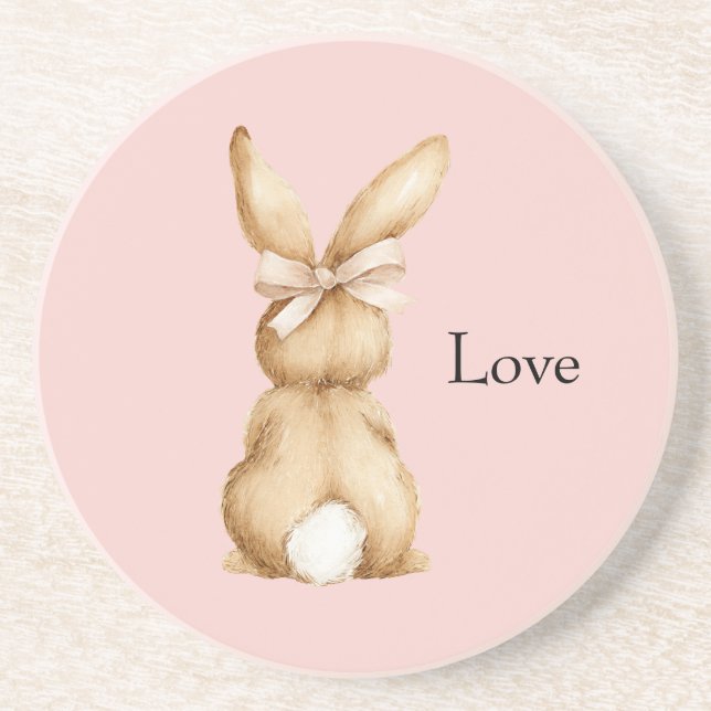 Pink Bunny Bow White Tail Coaster (Front)